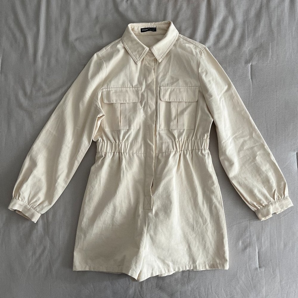 Cream cargo romper | sz L | Shein